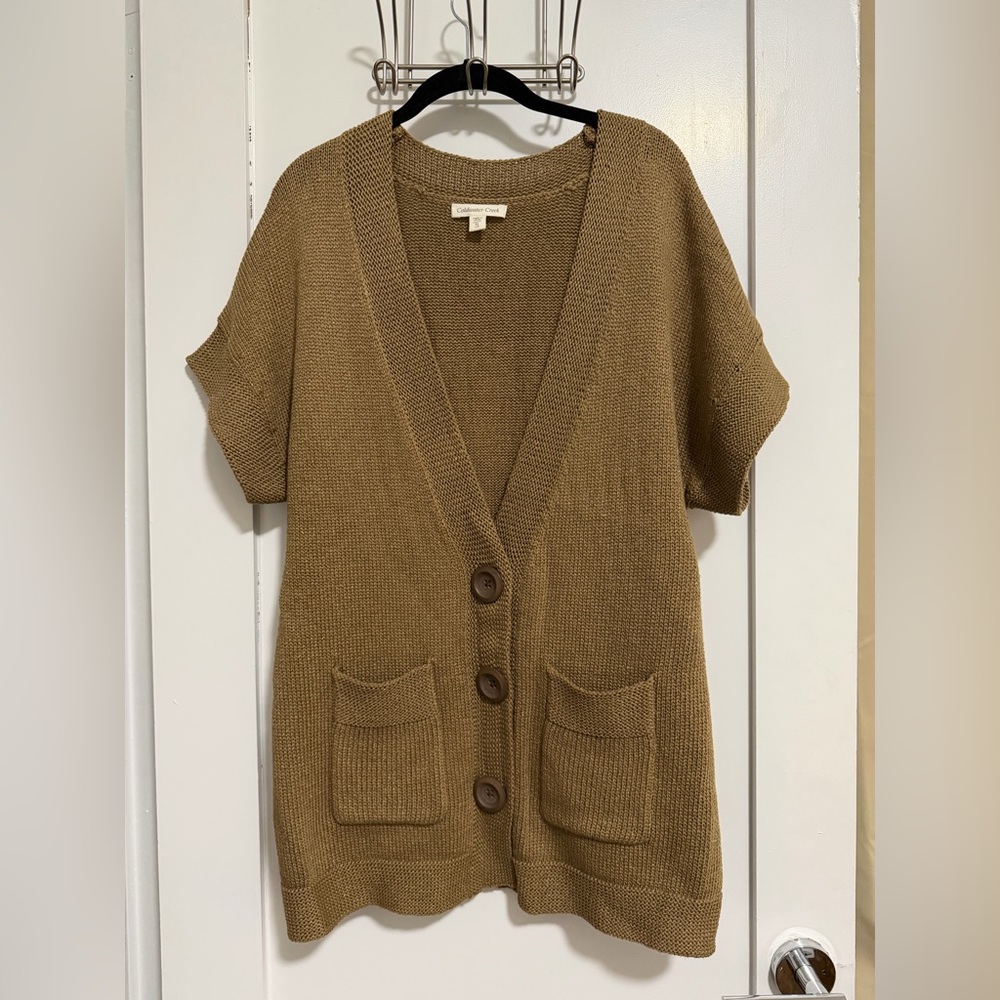 Coldwater Creek Camel Brown Short-Sleeve Button Cardigan